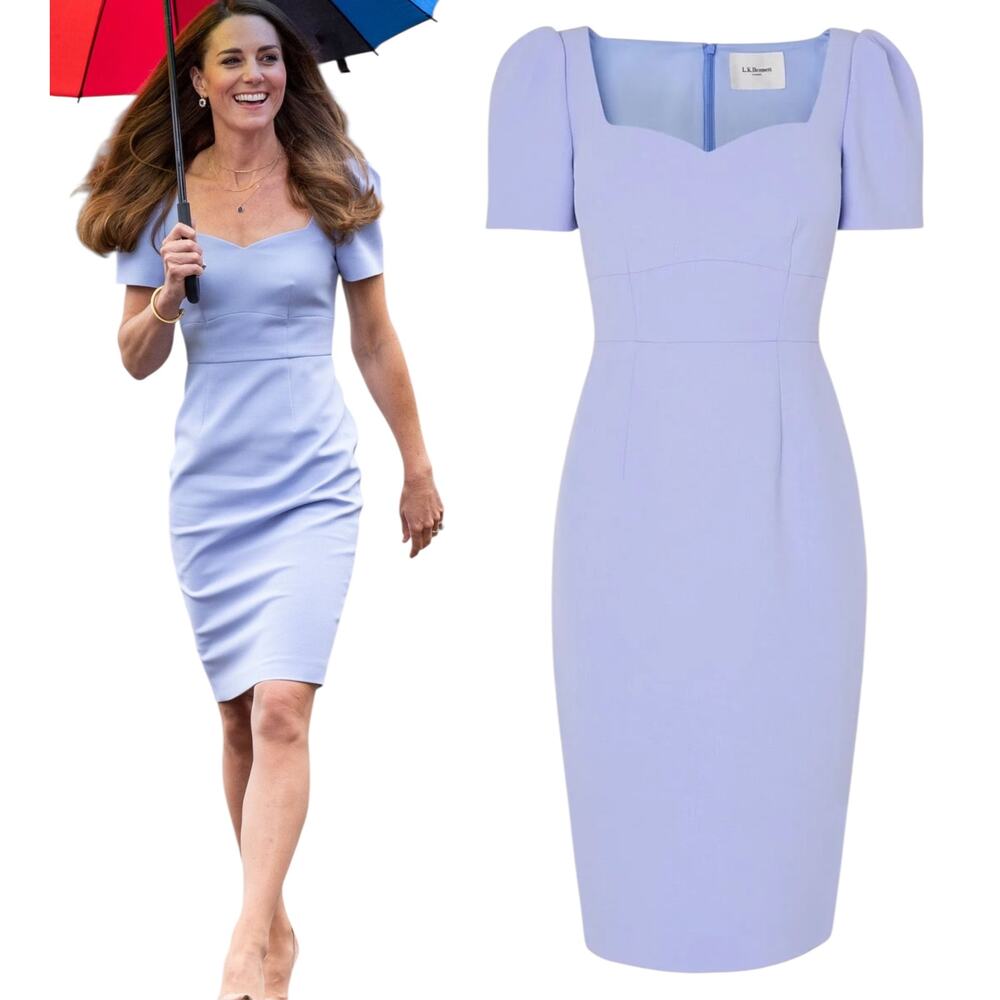 LK Bennett Women's 'Dee' Crepe Shift Fitted Dress, Iris Pale Blue Size 6 UK 2 US